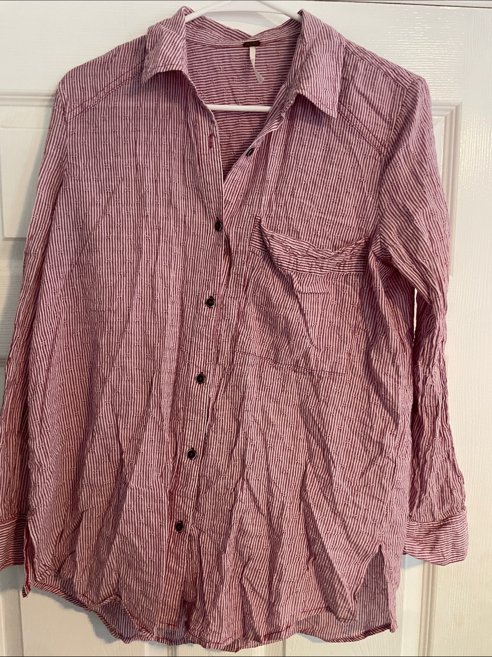 Free People Pink Striped Button-Down Shirt